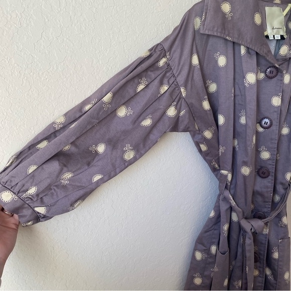 Anthropologie | Elevenses Novelty Print Floral Wrap Trench Coat Size 4 Purple - Picture 5 of 10